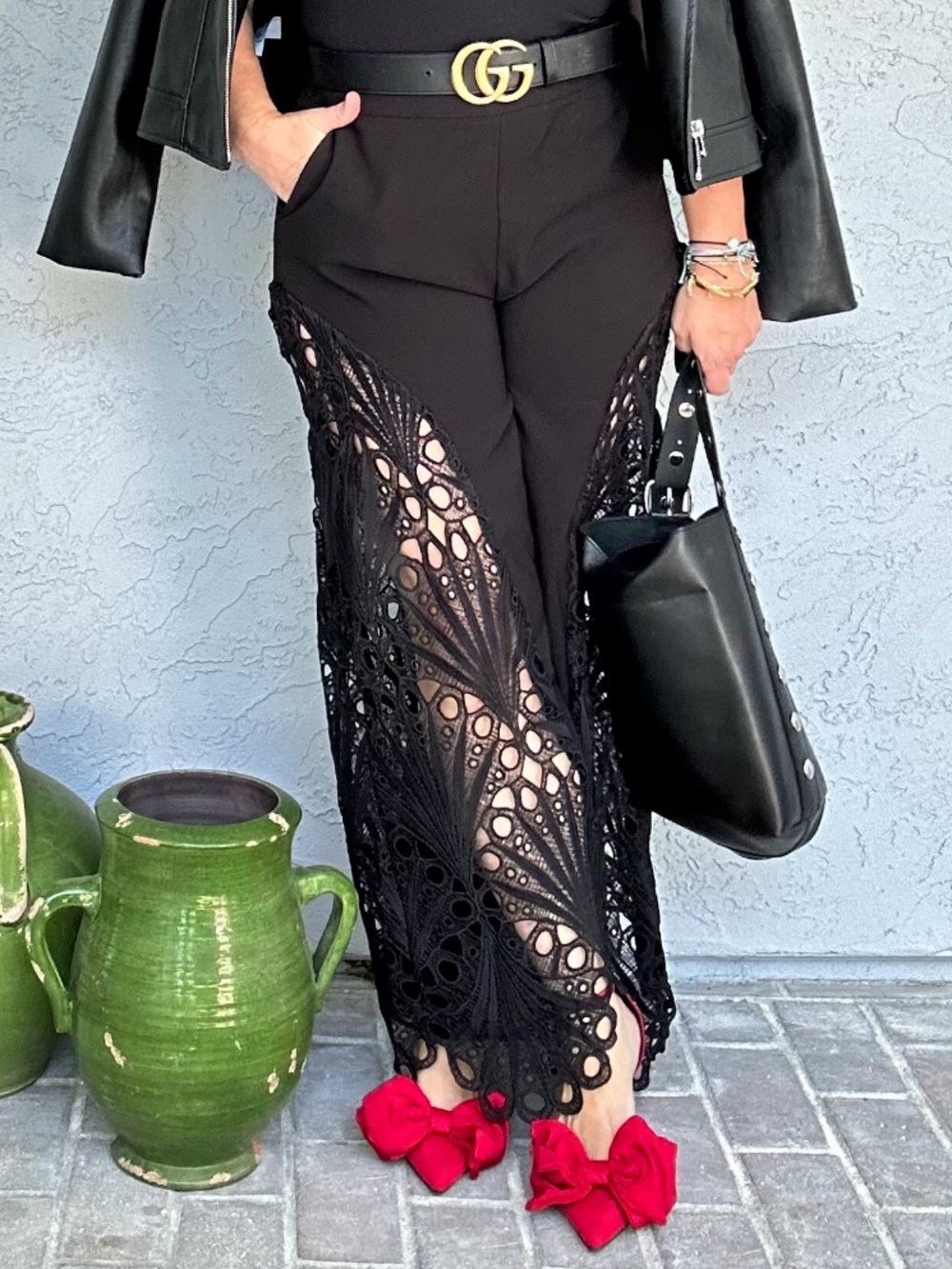 STYLEWE Black Lace-Panel Wide Leg Pants